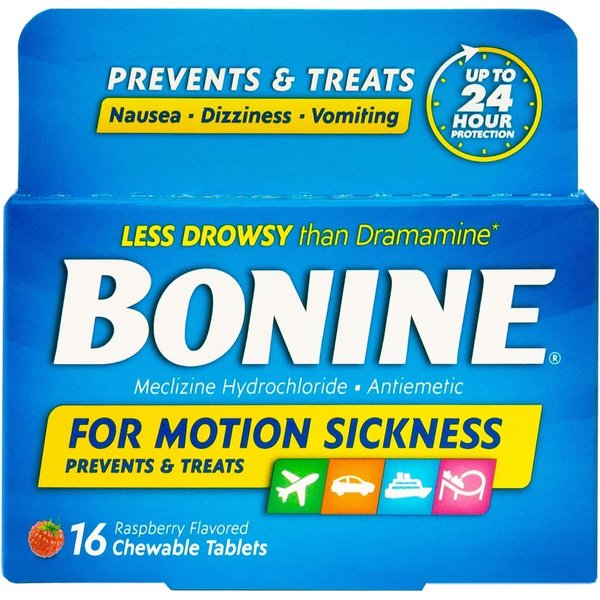 Bonine Raspberry Chewable Tablets for Motion Sickness, 16 (2 Pack), 16 Count (Pack of 2)