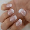 CoolNail Short White French Press on Fake Nails Tips Natural Beige Pink 24pcs Round Head Full Cover faux ongles for Home Office Wear