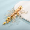 Xerling Gold Rhinestones Crystal Flower Hair Barrettes Clip Boho Bridal Pearl Hair Jewelry Accessories for Women Wedding Floral Headpieces (Gold)