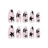 Maigitur Black Star Press on Nails Medium Almond Fake Nails with Design Rhinestone Stick on Nails Acrylic Nails Star False Nails Glossy Natural Nude Glue on Nails for Women Girls Manicure 24Pcs