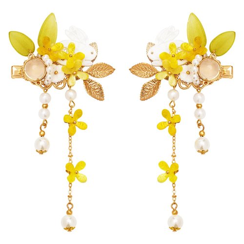 Vintage Flower Hair Clips, A Pair of Yellow Osmanthus Decorative Hair Clips Tassel Pearl Hair Barrettes, Wedding Hair Pins Hair Accessories for Women Girls Bride Bridesmaid