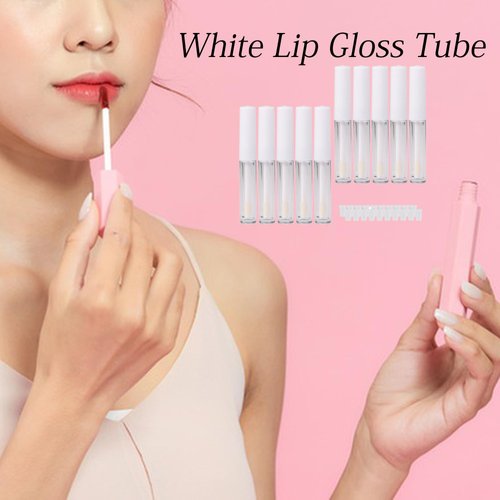 RDEXP 1.3ml Empty Lip Gloss Tube Clear Plastic Lip Gloss Containers Pack of 10 (White Cap)