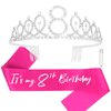 CAVETEE Silver 8th Birthday Sash and Crown for Girls 8th Birthday Tiara and Sash Set Silver Happy Birthday Decorations for 8th Birthday Gifts