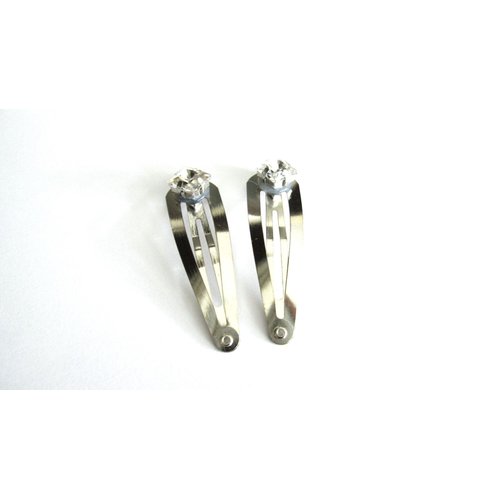 Generic 2 silver metal crystal snap hair clip barrettes