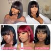 Short Black Human Hair Bob Wigs With Bangs 10 Inch Light Yaki Straight Realistic Scalp Glueless Non Lace Front Wig For Women Blunt Cut Bob Wigs 180% Density (NATURAL BLACK, 8INCH)