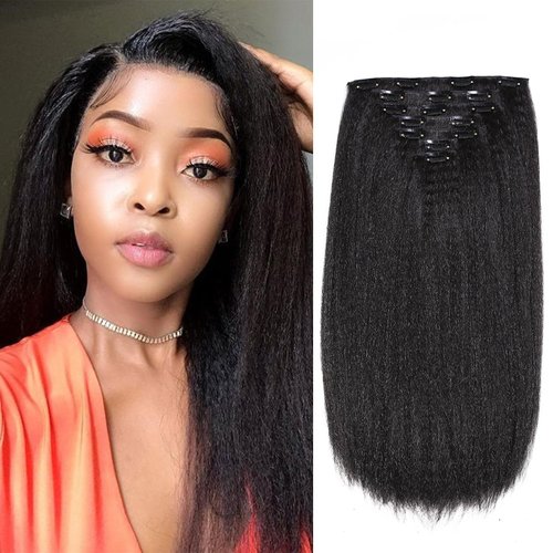 Yargel Hair 16 Inch Kinky Straight Clip in Hair Extensions for Black Women Yaki Straight Clip ins Full Head Seamless Synthetic Hair Pieces(2 pack)