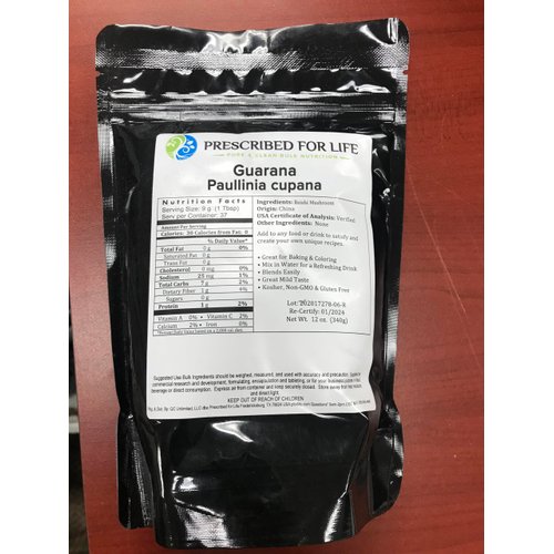 Prescribed For Life Guarana Powder 4:1 | Natural Guarana Seed Powder | More Potent Than Coffee Beans | Gluten Free, Vegan, Non GMO | Paullinia cupana (1 kg / 2.2 lb)