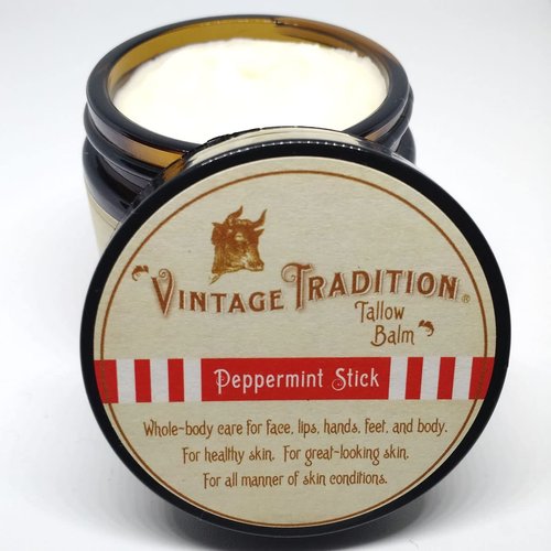 Vintage Tradition Beef Tallow All Purpose Balm – Healing, Hydrating Peppermint Oil Skin Care Salve Replaces Body Lotion, Hand Cream, More – Essential Oil, Olive Oil, and Grass-Fed Tallow, 2 fl. oz.