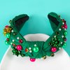 Gmmidea Christmas Jeweled Headbands for Women Girls Christmas Outfits Accessories Xmas Bow Rhinestone Pearl Knotted Headband Red Green Wide Top Knot Hairband Fancy Holiday Gifts