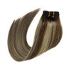 Hair Extensions Clip in Human Hair Ash Brown Mixed Bleach Blonde Highlights Clip in Hair Extensions Real Human Hair Thick Ends Long Straight Hair Extensions Clip ins Human Hair 12 Inch 70g 7pcs