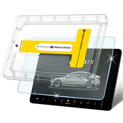 Tesla Model 3 screen protector, 15 inch center console touch screen tempered glass protective film, Tesla Model Y screen protector 2023 auto align accessory, matte 9H anti-glare anti-fingerprint