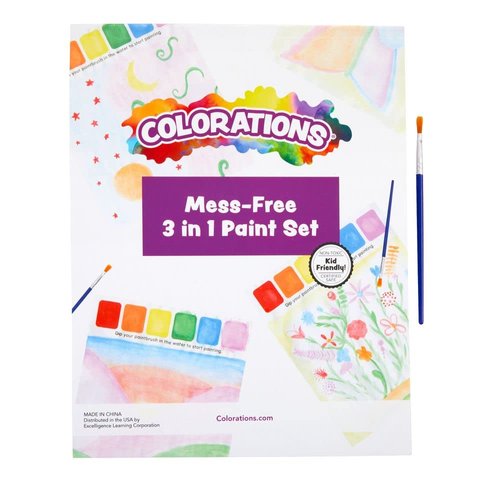Colorations Mess-Free 3 in 1 Paint Set - with Brush 8.5" W x 11" L | Coloring for Toddlers, Magic Watercolor, Doodle Palette for Kids