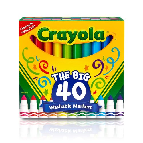 Crayola Ultra Clean Washable Markers (40ct), Coloring Markers for Kids, Coloring Book Marker Set, Stocking Stuffers for Kids, Ages 3+