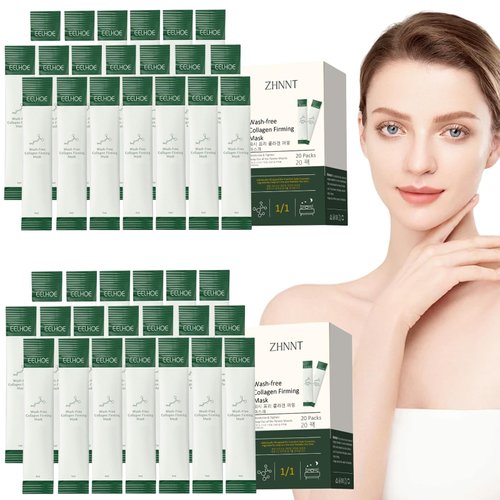 zhnnt 40 Pack Collagen Firming Face Mask，Wash-Free Firming Anti-Ageing Moisturising Face Mask,Smooth & Tight Skin,Facial Masks For Both Men And Women Of All Skin Types