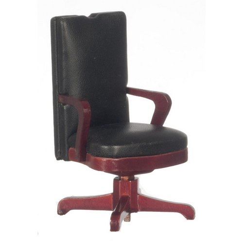 Dollhouse Mahogany Black Leather Swivel Desk Chair Office Study Furniture
