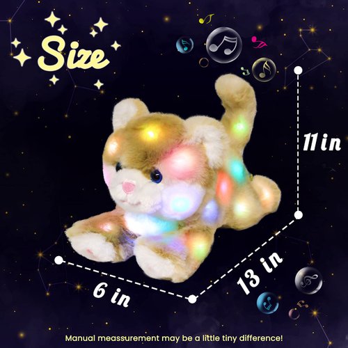 Hopearl LED Musical Stuffed Kitty Lighting Up Singing Plush Cat Adjustable Volume Lullaby Animated Soothe Birthday Gifts for Kids Toddler Girls, 13''