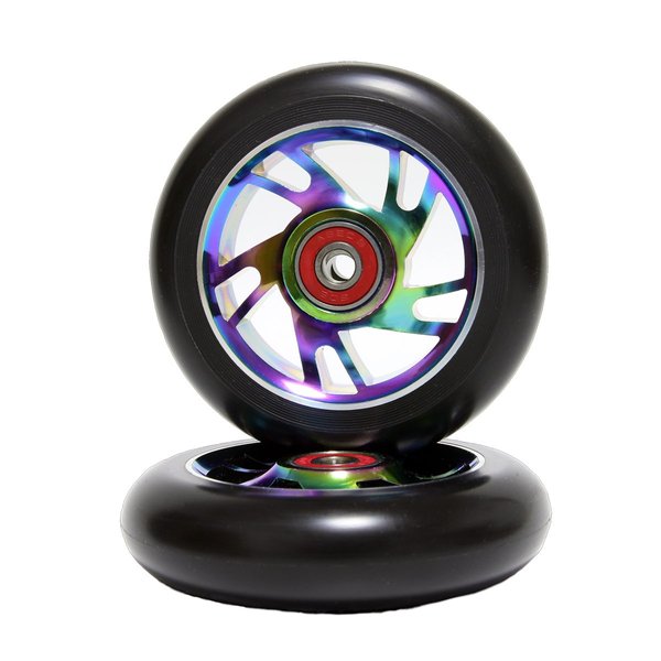 Z-FIRST 2Pcs 100 mm Pro Stunt Scooter Wheels with ABEC 9 Bearings for MGP/Razor/Lucky/Envy/Vokul Pro Scooters Replacement Wheels (Rainbow)