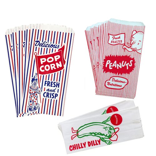 Outside the Box Papers Popcorn Bags, Peanut and Pickle Sacks 24 Each Red, White, Green