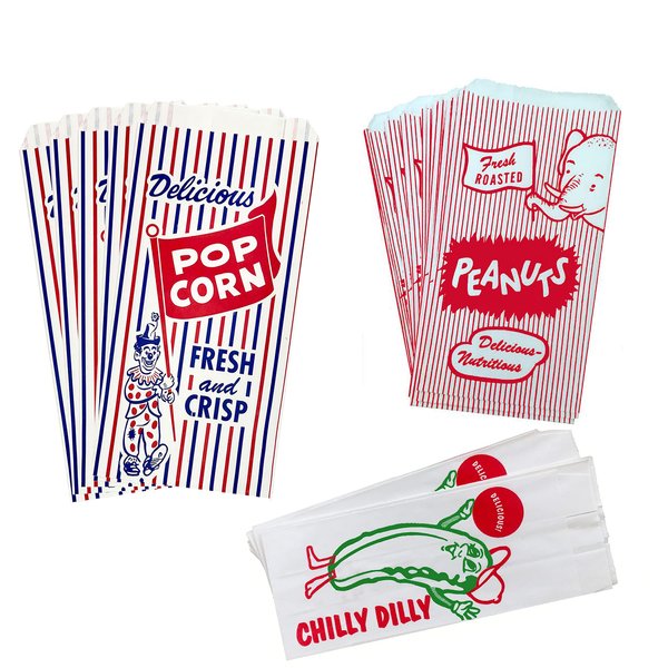 Outside the Box Papers Popcorn Bags, Peanut and Pickle Sacks 24 Each Red, White, Green
