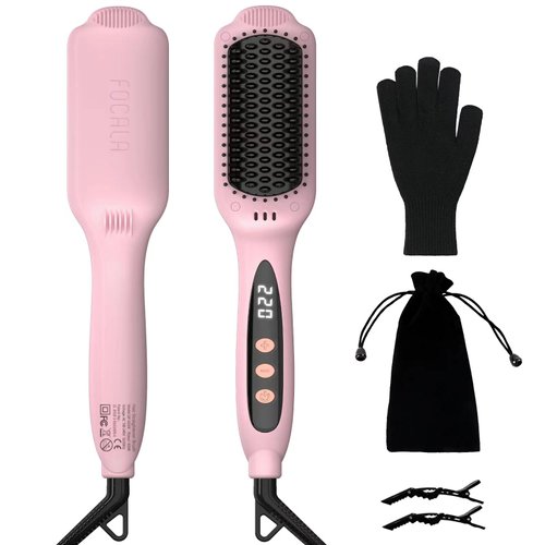 FOCALA Hair Straightener Brush Heated Straightening Brush: Ceramic Negative Ionic Hot Brush Hair Straightener for Straightening Smoothing Women Hair - Reduce Frizz 30s Fast Heating Dual Voltage