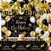 Black Gold Birthday Party Decorations for Men Women 63Pcs Black and Gold Happy Birthday Banner Backdrop Balloons Arch Star Balloons Tablecloth for Birthday Anniversary Party Supplies