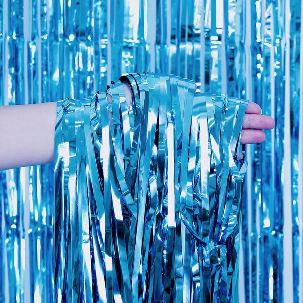 3Pack Blue Streamers Party Decorations Fringe Foil Curtain Backdrop Blue Ocean Themed Birthday Decorations Party Supplies 3.2X 6.6ft