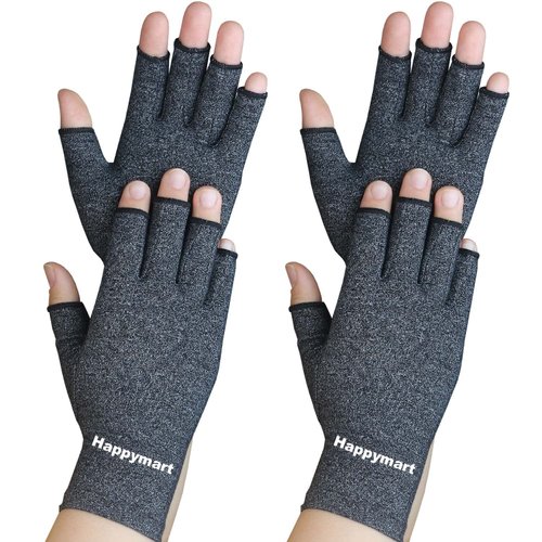Happymart 2 Pairs Arthritis Gloves, Hand Compression Gloves for Rheumatoid, Pain Relief, Carpal Tunnel, Swelling, Joint Support, Driving Fingerless Gloves for Women Men (Black, Medium)