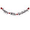 Happy 90th Birthday Banner, Pre-Strung,Black and Red Glitter Paper Garlands for 90th Birthday Party Decorations Supplies,No Assembly Required,Glitter Red and Black,SUNbetterland
