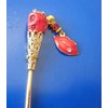 Hair Stick. Adult Artist Gothic Turquoise Magnesite Skull with Red Enamel Lips Charm with Austrian Crystal Accent x 1pc