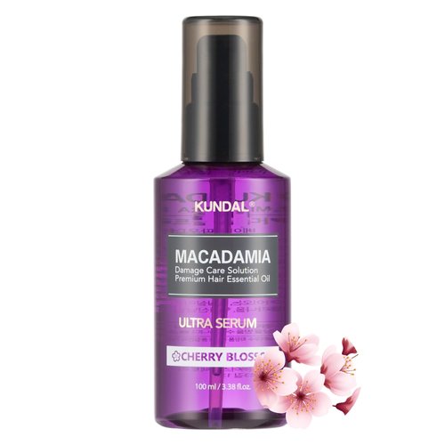 Kundal Ultra Macadamia Oil Hair Serum [Cherry Blossom]- Korean Hair Care Premium Hair Essential Oil, Intense Repair, Deep Nourishment, Frizz Control for All Hair Types 3.38fl oz (Pack of 1)