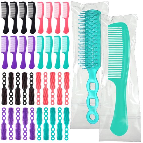 SiliFine 24 Pcs Hair Brush Combs Set in Bulk for Homeless Individually Wrapped Hair Brush Bulk Ha...