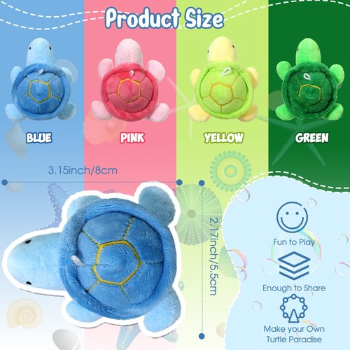 Sratte 12 Pcs Mini Turtle Stuffed Toy Soft Small Sea Turtle Animal Plush Toys for Adults Birthday Party Decorations Beach Bag Gift, Pink Blue Yellow Green 3 Inch