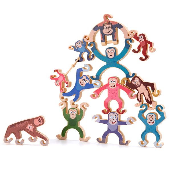 Haakaa Monkey Stacking Toys Set - Food Grade Silicone Stacking Puzzle Building Blocks Educational Toys Balance Game Preschool’s Gift for Kids 3-6 Years (12PCS)