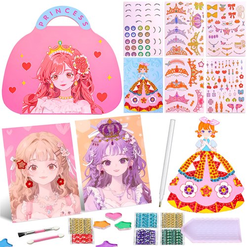 Princess Paper Art Craft Kits, DIY Princess Sticker Book with Diamond Art & Makeup Kit, Fun Princess Dress Up Games Kids Crafts Activities, Princess Toys Birthday Gifts for Girls 4 5 6 7 8+ Year Old