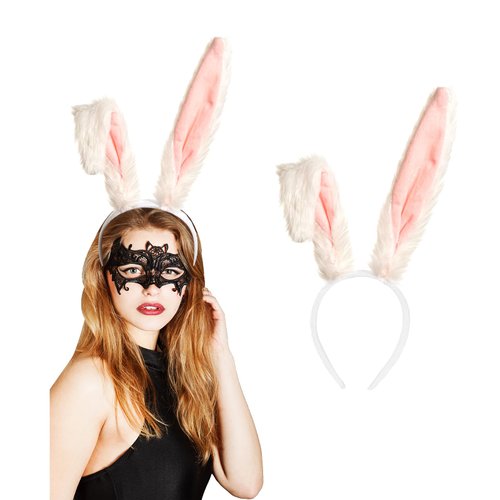 Haakong White Bunny Ears Headband Long Furry Rabbit Ears Headband Bunny Costume Accessories for W...