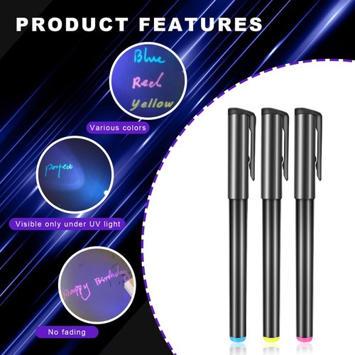Daemson Invisible Ink Pen, Spy Pen with 3 PCS Mini UV LED Keychain Flashlight, Disappearing Ink Magic Pen with Black Light Markers for Secret Notes, Fit for Christmas Halloween Holiday Gifts (3 PCS)