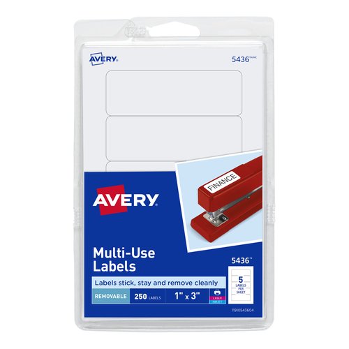 Avery Multi-Use Removable Labels, 1" x 3", Print or Write ID Labels, White, 250 Labels Total (05436)