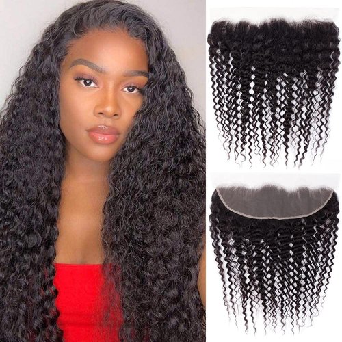 Lace Frontal Closure 13x4 Ear to Ear HD Lace Frontal Deep Wave Brazilian Virgin Human Hair Extensions Frontal Bleached Knots Pre Plucked With Baby Hair Natural Color 18 Inch