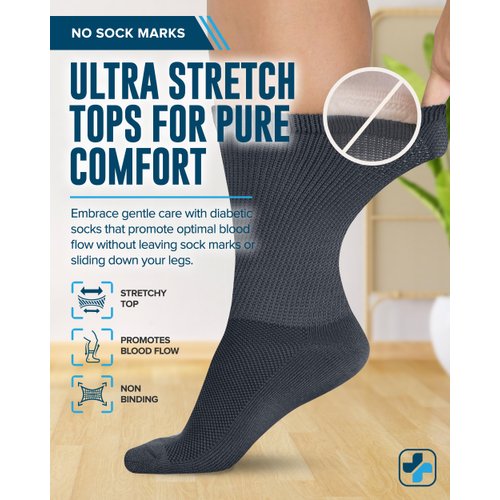 Doctor's Select Mens Diabetic Socks - 4 Pairs | Black, Gray, Beige, Navy | Neuropathy Socks for Men | Diabetic Socks for Men | Mens Diabetic Socks size 10-13 | Diabetic Crew Socks for Men