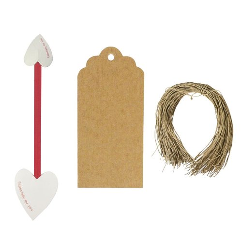 Wrapables Set of 50 Heart Twist Ties with 20 Scalloped Gift Tags/Kraft Hang Tags and Free Cut Strings for Baked Goods, Cake Pops, Party Favors, for Sealing Goody and Treat Bags, and Cello Bags
