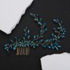 Teyglen Crystal Wedding Headpiece Flower Rhinestone Bridal Hair Comb Headband Hair Accessories for Bride Handmade Green Crystal Hair Piece Bridal Side Comb for Women Girls (Peacock Green)