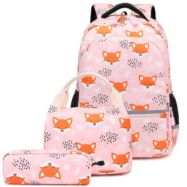 Soekidy Backpacks for Girls Fox School Bags Kids School Bags Backpack with Lunch Box and Pencil Case for Age 3+