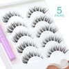 Obeyalash 5 Pairs Cat Eye False Eyelashes Natural Look with Lash Glue & Applicator Kit 3D Wispy Short Pestañas Postizas Naturales Strip Lashes with Clear Band Fake lashes Pack