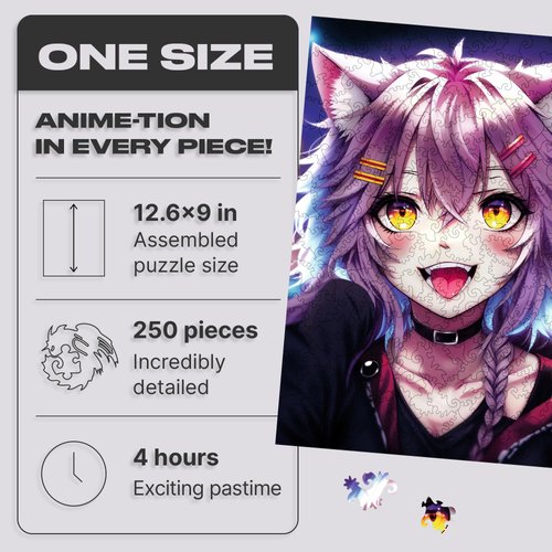 UNIDRAGON Original Wooden Puzzles for Adults - Pop Art Neko Chan 250 Pieces (32 x 23 cm), Beautiful Gift Box, Unique Shape Best Gift for Adults and Children