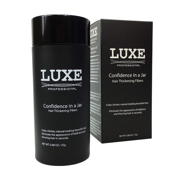LUXE Hair Thickening Fibers for Unisex, CONFIDENCE IN A JAR, 2 Months+ Supply. Hypoallergenic, Dermatologist Tested, Multiple Colors Available (Black)