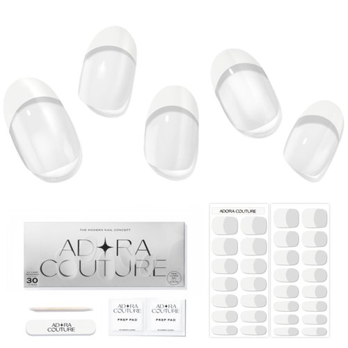 Adora Couture Semi Cured Gel Nail Strips French Tip | 30pcs White French Nail Wraps Mothers Day Gifts for Mom | Gel Nail Stickers with UV Light Required (White French 2B)