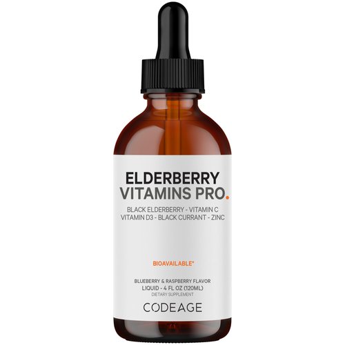Codeage Black Elderberry Syrup, Vitamin C, Vitamin D, Zinc, Black Currant - Black Sambucus Liquid...