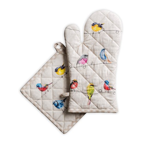 Maison d' Hermine Oven Mitt + Pot Holder 100% Cotton Heat Resistant Kitchen Oven Gloves (7.5"x13") & Hot Pads (8"x8"), Chef, Women & Men Microwave, Limoncello - Spring/Summer