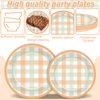 100PCS Thanksgiving Tableware Set Party Decorations Plaid Plates Napkins Forks Dinnerware Set for 25 Guests Disposable Thanksgiving Theme Dinner Plates Full Party Supplies Happy Harvest Dessert Plates