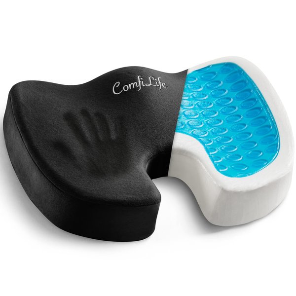 ComfiLife Gel Enhanced Seat Cushion – Office Chair Cushion – Non-Slip Gel & Memory Foam Coccyx Cushion for Tailbone Pain - Desk Chair Car Seat Cushion Driving - Sciatica & Back Pain Relief (Black)